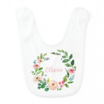 Floral pink watercolor personalized baby bib Floral pink watercolor personalized baby bib