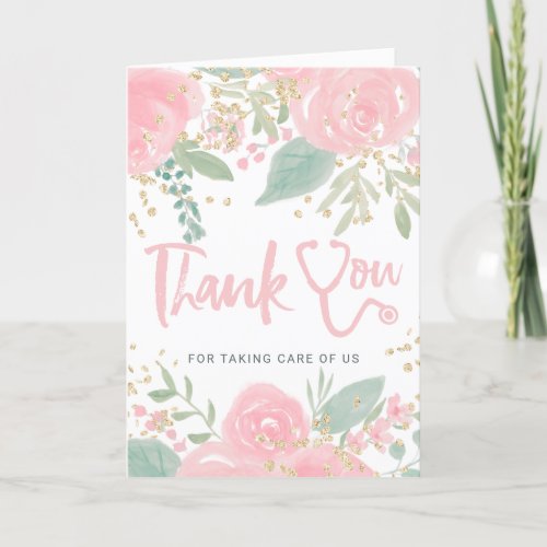 Floral pink watercolor stethoscope nurse thank you
