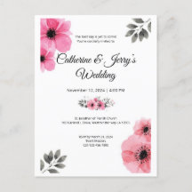 Floral pink watercolor wedding postcard