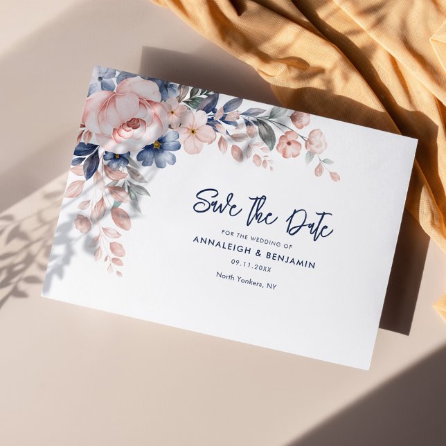 Floral Pink Watercolor Wedding Save the Date (Botanical Floral Pink Script Wedding Save the Date Announcement)