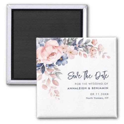 Floral Pink Watercolor Wedding Save the Date Magnet