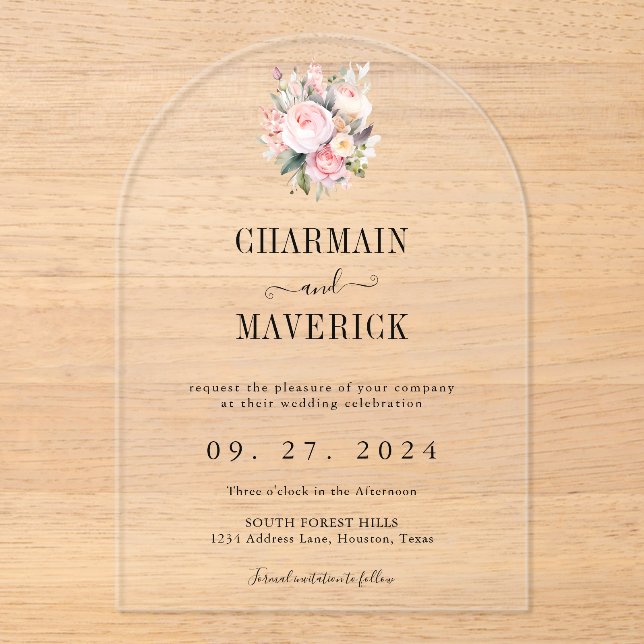 Floral Pink Wedding  Acrylic Invitations (Front)