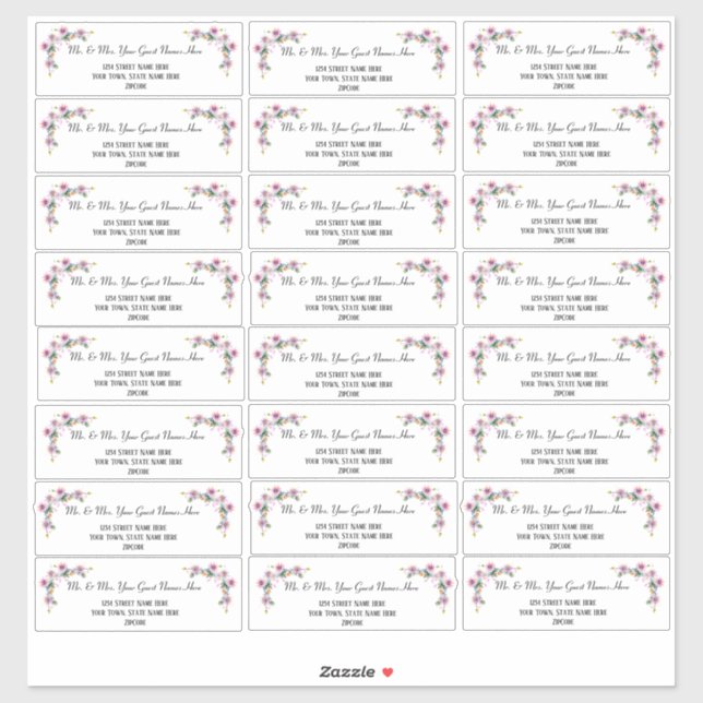 Floral Pink Wedding Address Labels (Sheet)