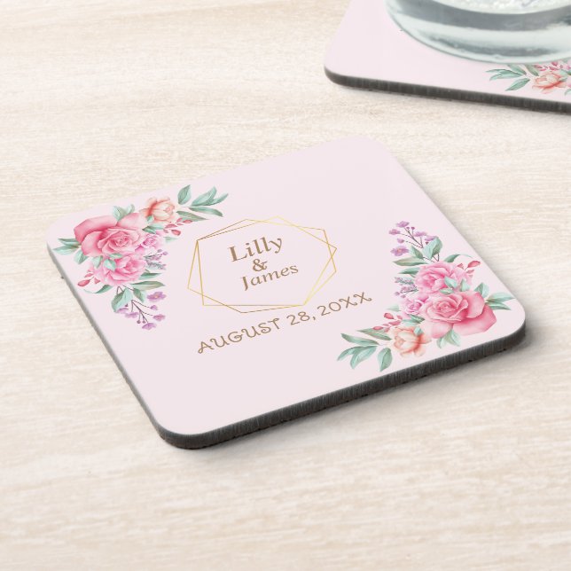 Floral Pink wedding  Beverage Coaster (Left Side)