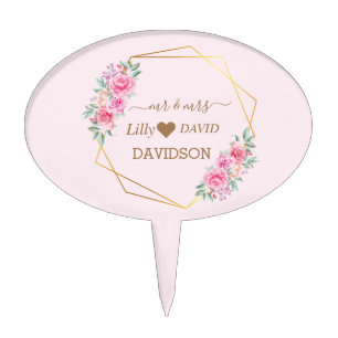Floral Pink wedding   Cake Topper