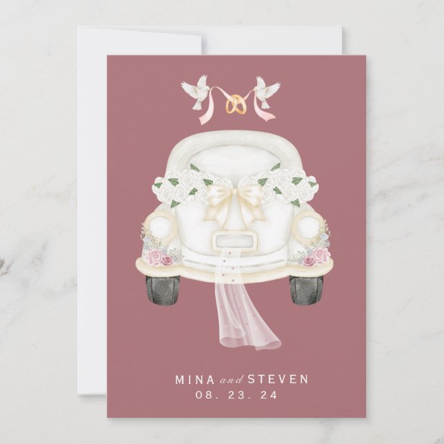 floral pink wedding car save the date (Front)