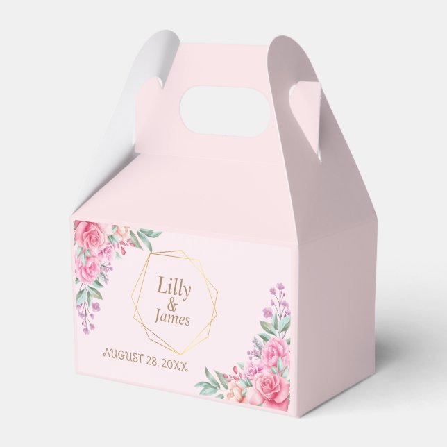Floral Pink wedding Favor Boxes (Front Side)