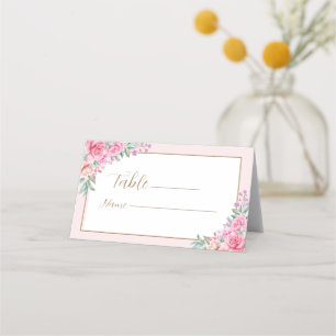 Floral Pink Wedding geometric Place Card