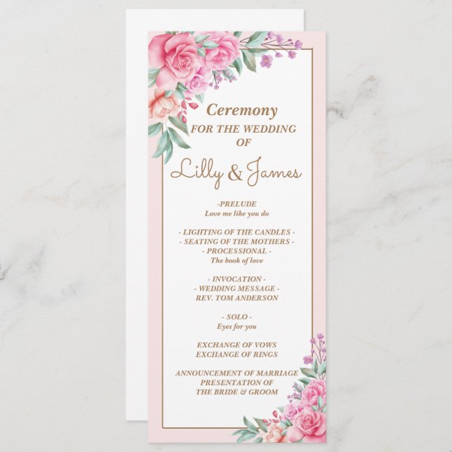 Floral Pink Wedding Geometric Program (Front/Back)
