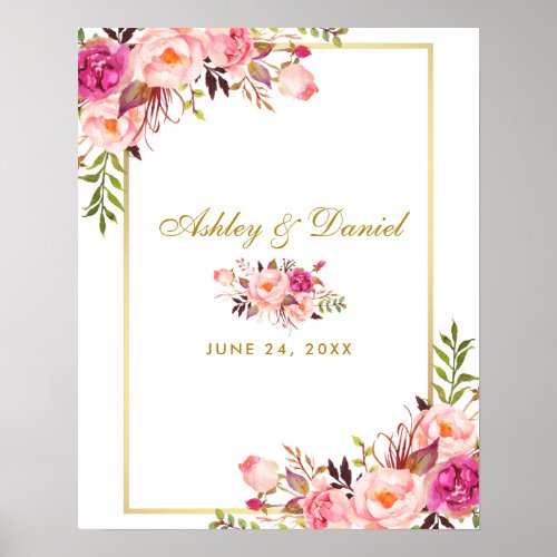 Floral Pink Wedding Guest Book Alternative Poster