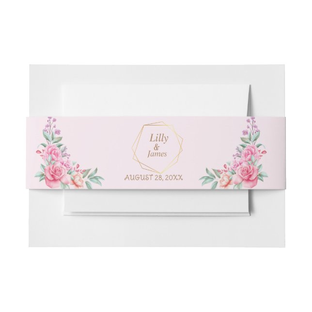Floral Pink wedding  Invitation Belly Band (Front Example)