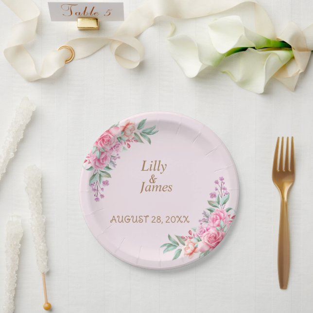 Floral Pink wedding   Paper Plates (Wedding)