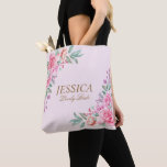 Floral Pink wedding  Tote Bag<br><div class="desc">Floral Pink wedding Tote Bag, is perfect and a great idea for your wedding day. pink floral flowers weddingTote Bag design features our hand-drawn vintage gold name and watercolor pink wreath artwork. Customize with name and wedding title for a truly unique and personalized wedding tote bag. Perfect for your bridesmaids,...</div>