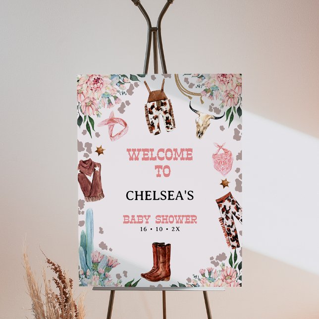 Floral Pink Western Rodeo Baby Shower Welcome Sign (Rodeo Baby Shower Welcome Sign, Cowgirl Baby Shower Welcome Sign, Western Themed Baby Shower Sign)
