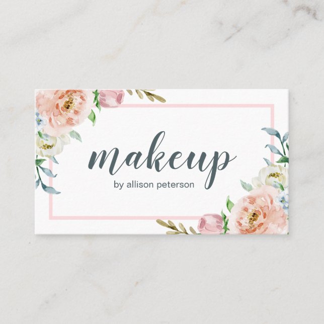 Floral Pink White Elegant Makeup Artist Business Card (Front)