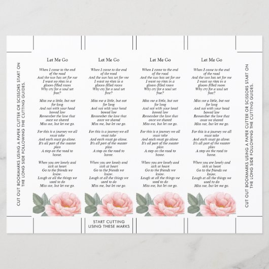 Floral Pink White Funeral Bookmark (Back)