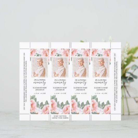 Floral Pink White Funeral Bookmark (Standing Front)