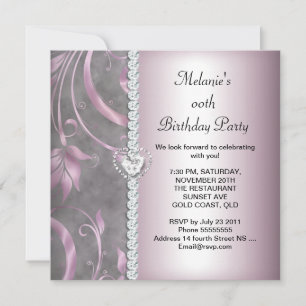 Floral Pink White Gray Birthday Party Invitation