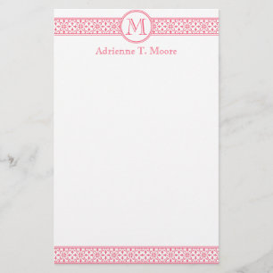Floral Pink White Monogram Initial Stationery