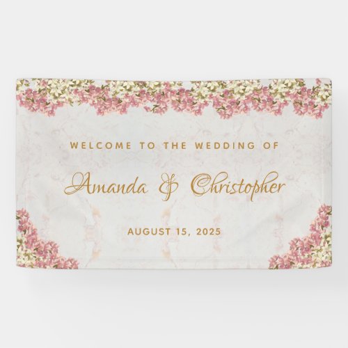 Floral Pink White Orchids Marble  Script Wedding Banner