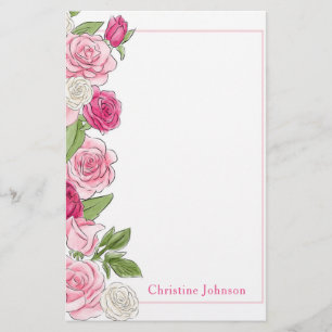 Floral Pink & White Roses Personalized Stationery