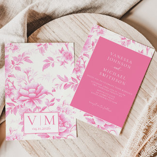 Floral Pink White Toile De Jouy Invitation