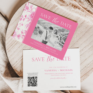 Floral Pink White Toile De Jouy Photo Save The Date
