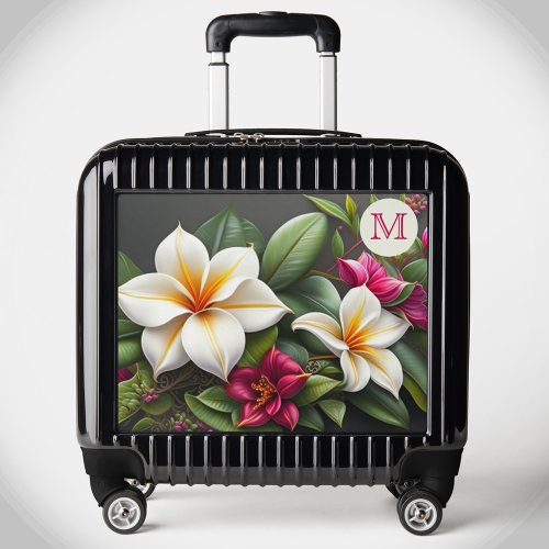 Floral Pink White Tropical Illustration Monogram Luggage