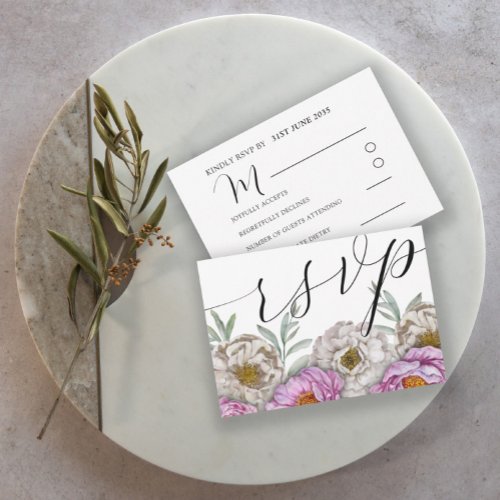 Floral Pink  White Watercolor Wedding RSVP