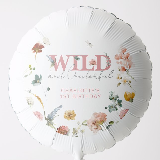 Floral Pink Wild & Onederful Girl 1st Birthday Balloon (Front)