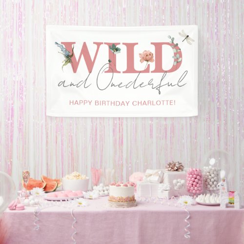 Floral Pink Wild  Onederful Girl 1st Birthday Banner