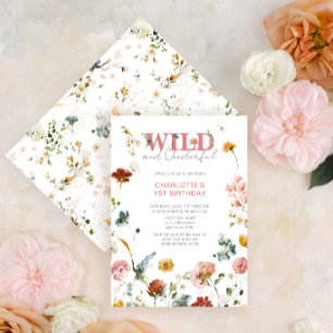 Floral Pink Wild & Onederful Girl 1st Birthday Invitation
