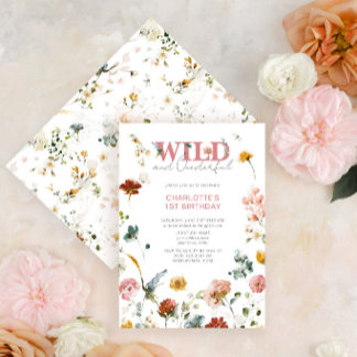 Floral Pink Wild & Onederful Girl 1st Birthday Invitation