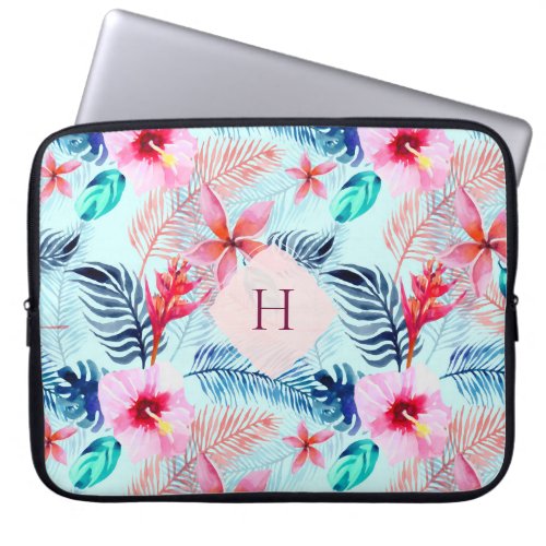 Floral pink with monogram Laptop Sleeve