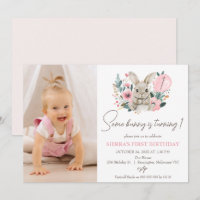 Floral Pink With Photo Some Bunny 1st Birthday
