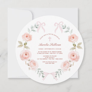 Floral Pink Wreath Baptism Invitation