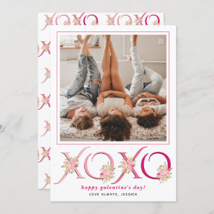 Floral pink XOXO Galentines Day heart photo Holiday Card