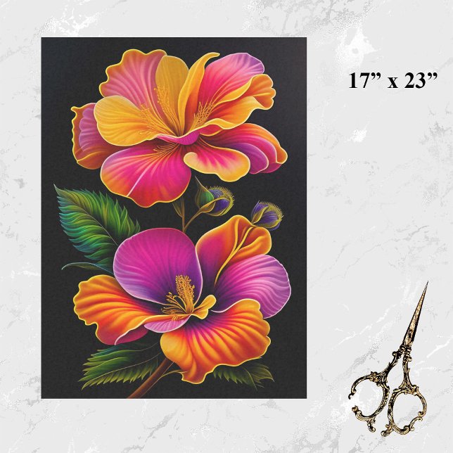 Floral Pink Yellow Botanical Illustration Large Tissue Paper (Creator Uploaded)