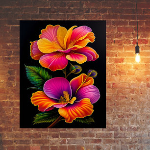 Floral Pink Yellow Botanical Illustration Poster