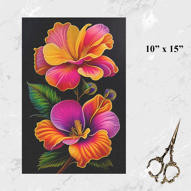 Floral Pink Yellow Botanical Illustration Small Tissue Paper (Creator Uploaded)