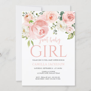 Floral pink yellow girl baby shower welcome sign invitation