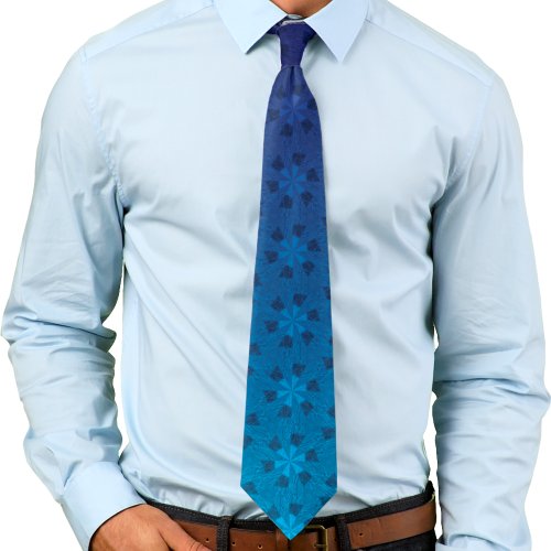 Floral Pinwheel Pattern Blue Gradient Ombre Neck Tie
