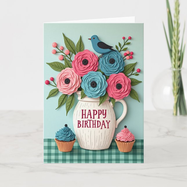 Floral Pitcher Birthday Card (Front)