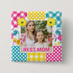Floral & Plaid Photo Frame Mother's Day Button