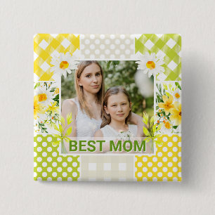 Floral & Plaid Photo Frame Mother's Day Button