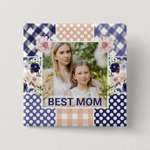 Floral & Plaid Photo Frame Mother's Day Button