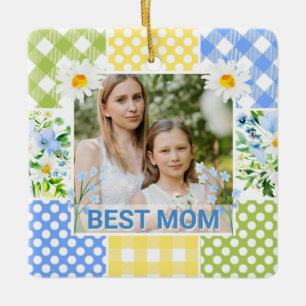 Floral & Plaid Photo Frame Mother's Day Ceramic Ornament