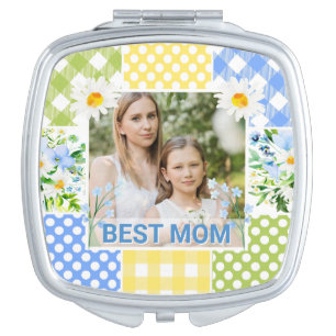 Floral & Plaid Photo Frame Mother's Day Compact Mirror