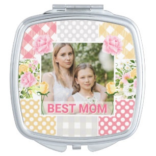 Floral & Plaid Photo Frame Mother's Day Compact Mirror