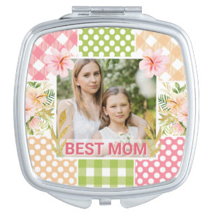 Floral & Plaid Photo Frame Mother's Day Compact Mirror